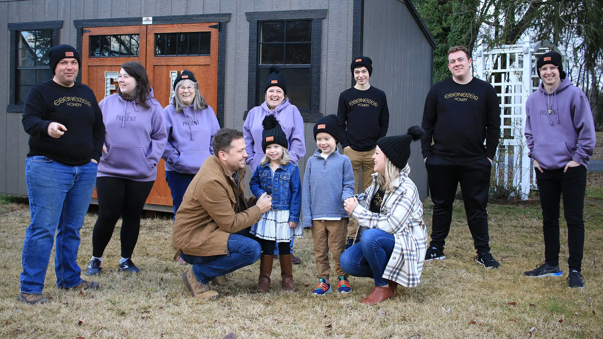 Brown and Walter families posing for group family photo